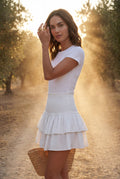White Tiered Ruffle Smocked Waist Mini Skirt - Ruffled skirt - Photo 17