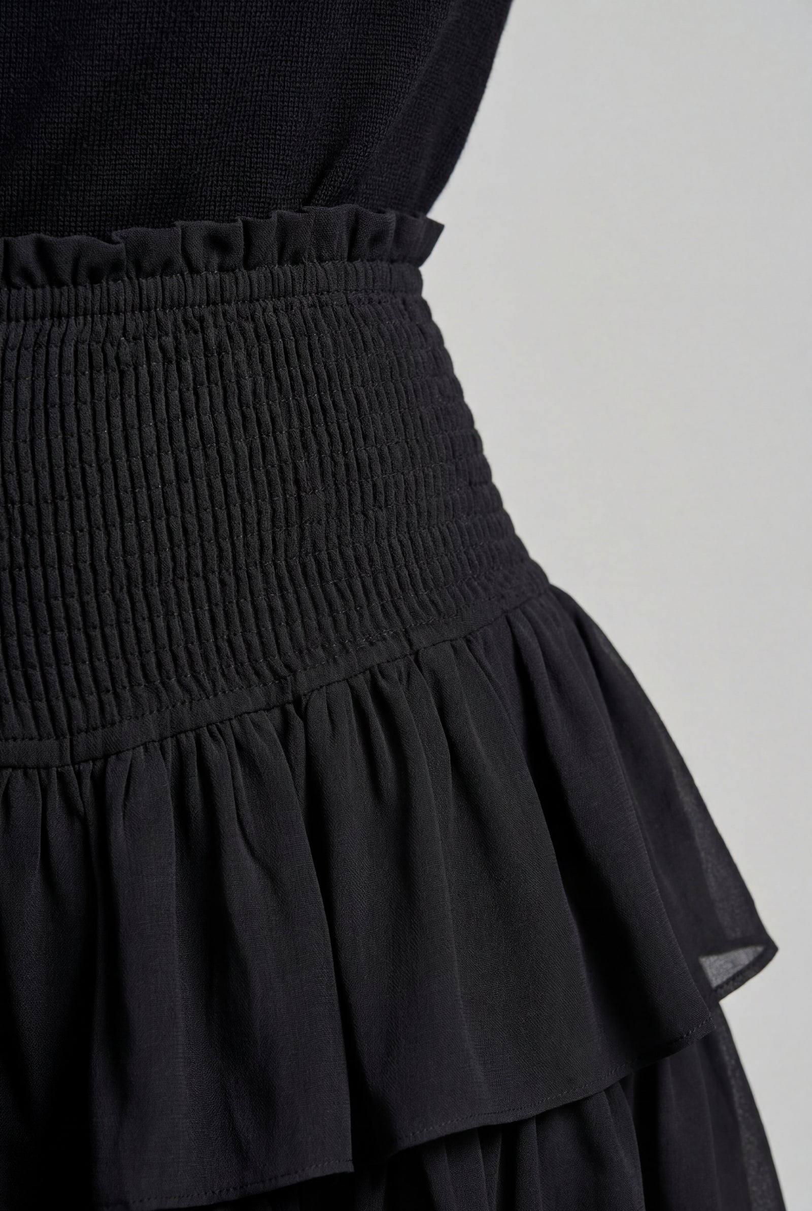 Black Tiered Ruffle Smocked Waist Mini Skirt - Ruffled skirt - Photo 7