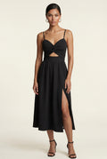 Black Twist-front Cutout Midi Dress with Side Slit - Photo 25
