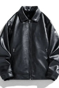 Vegan Leather Bomber Jacket in Black — front view