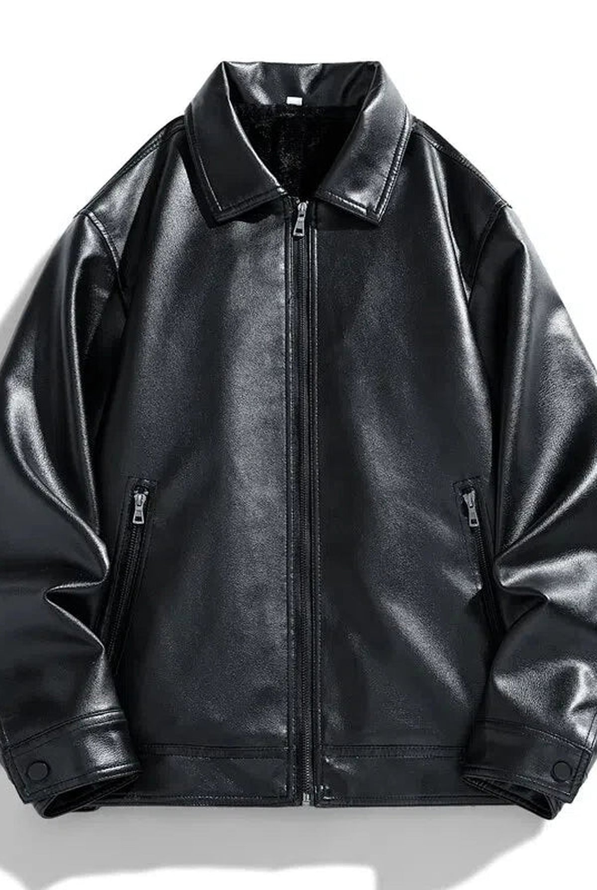 Vegan Leather Bomber Jacket in Black — front view