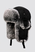 Vegan Leather Trapper Hat in Black — studio front