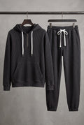 Waffle-Knit Hoodie Set in Black — studio front