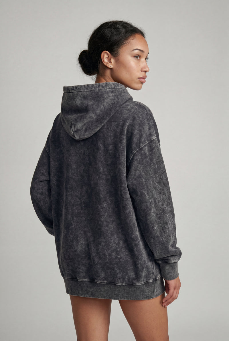 Black Washed Black Oversized Longline Hoodie with Kangaroo Pocket - Oversized hoodie - Photo 2