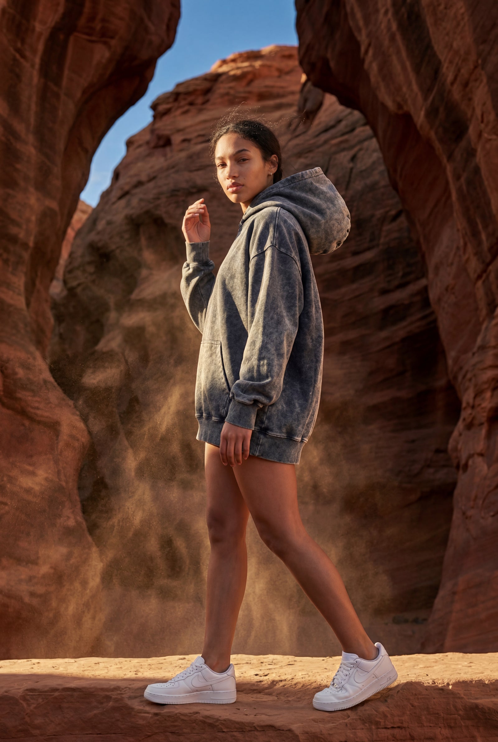 Black Washed Black Oversized Longline Hoodie with Kangaroo Pocket - Oversized hoodie - Photo 4