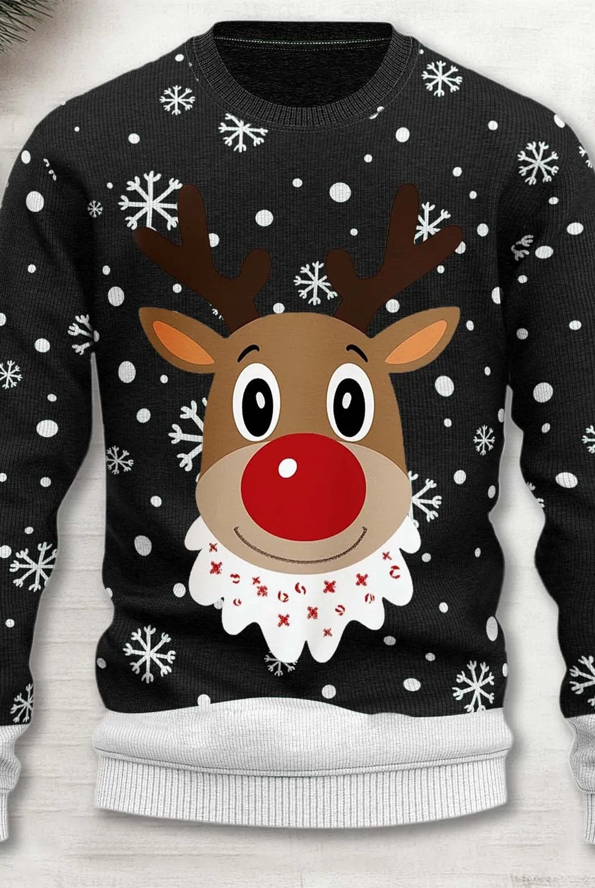 Festive Knit Sweater in Black-White — front view