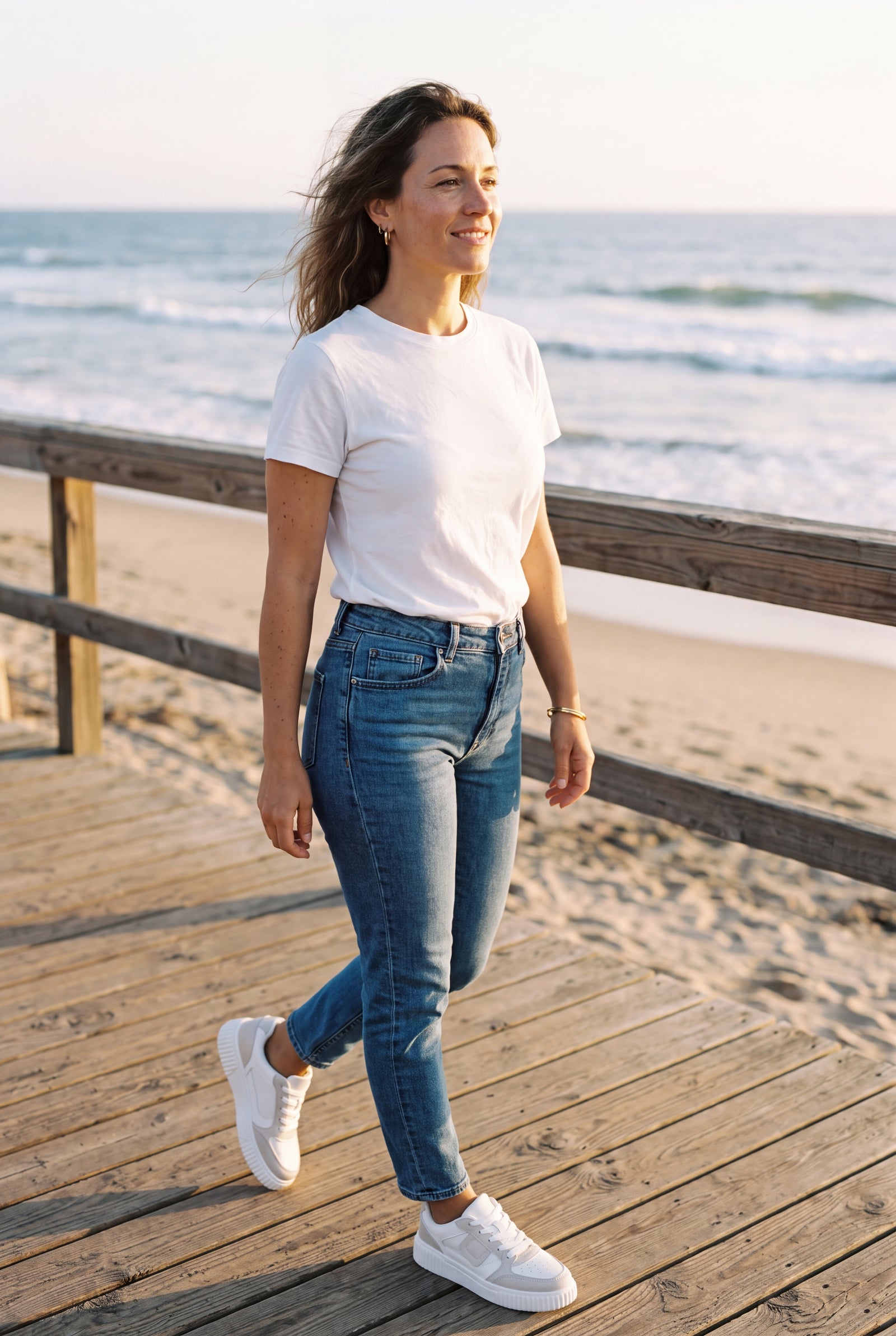 Women Sneakers Platform Color Block in Black/White — secondary lifestyle seaside walk
