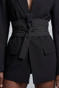 Black Wide Lapel Belted Blazer with Split Sleeves - Fitted blazers - Photo 4