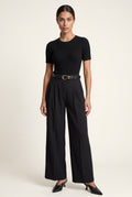 Black Wide-leg High-waisted Tailored Trousers with Pleats - Wide leg pants - Photo 4