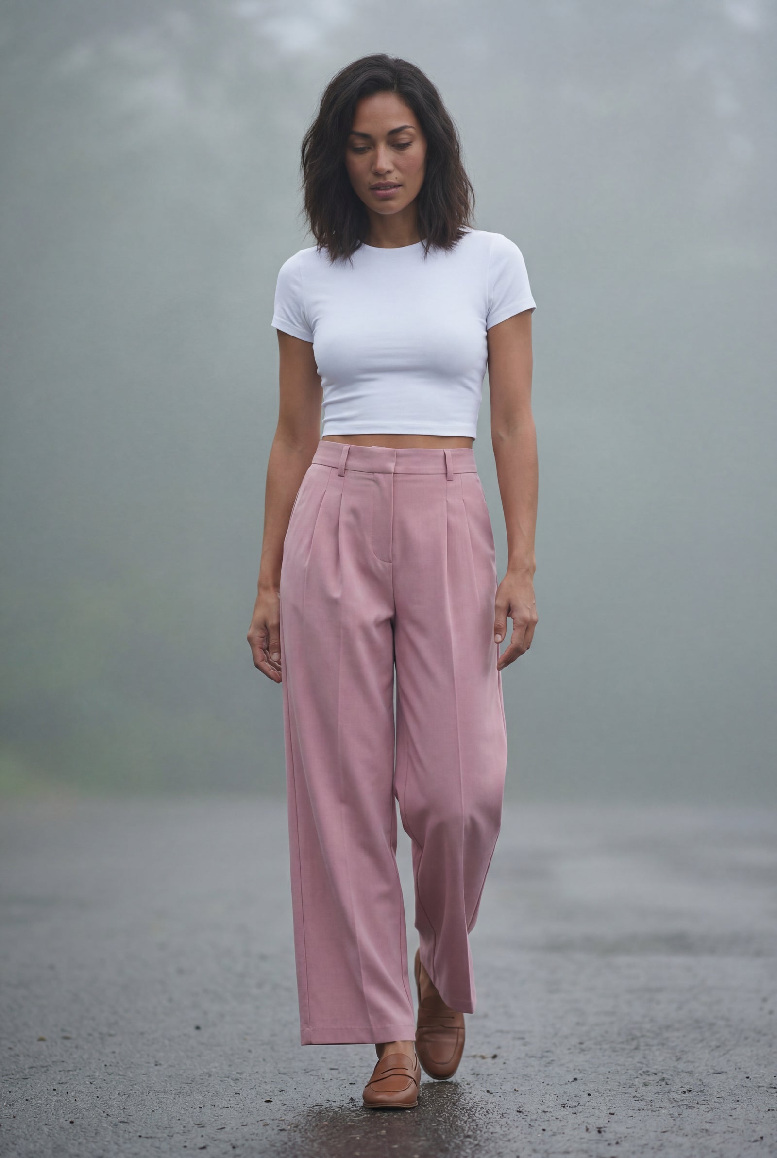 Pink Wide Leg Office Trousers - Wide leg trousers - Photo 10