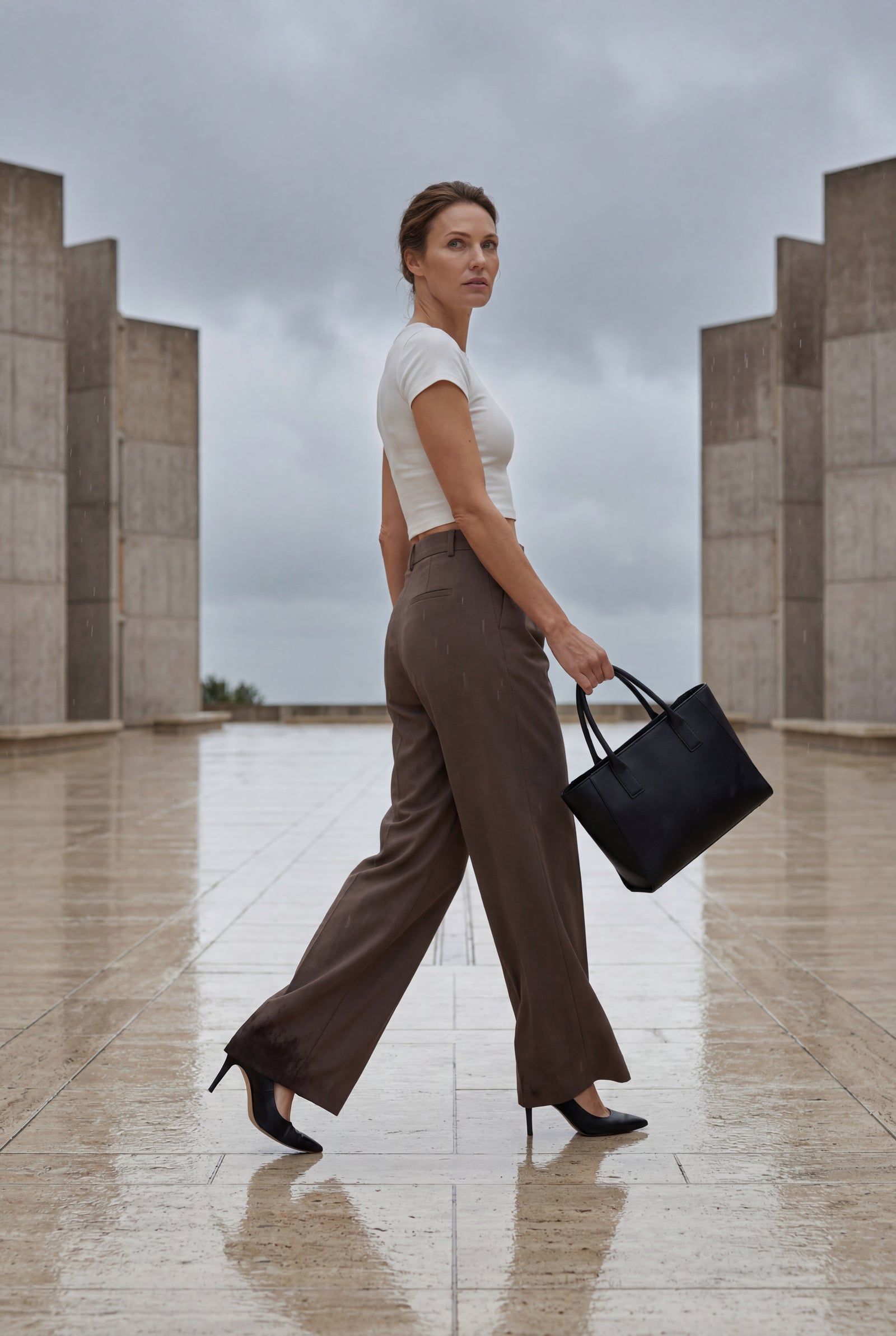 Khaki Wide Leg Office Trousers - Wide leg trousers - Photo 11