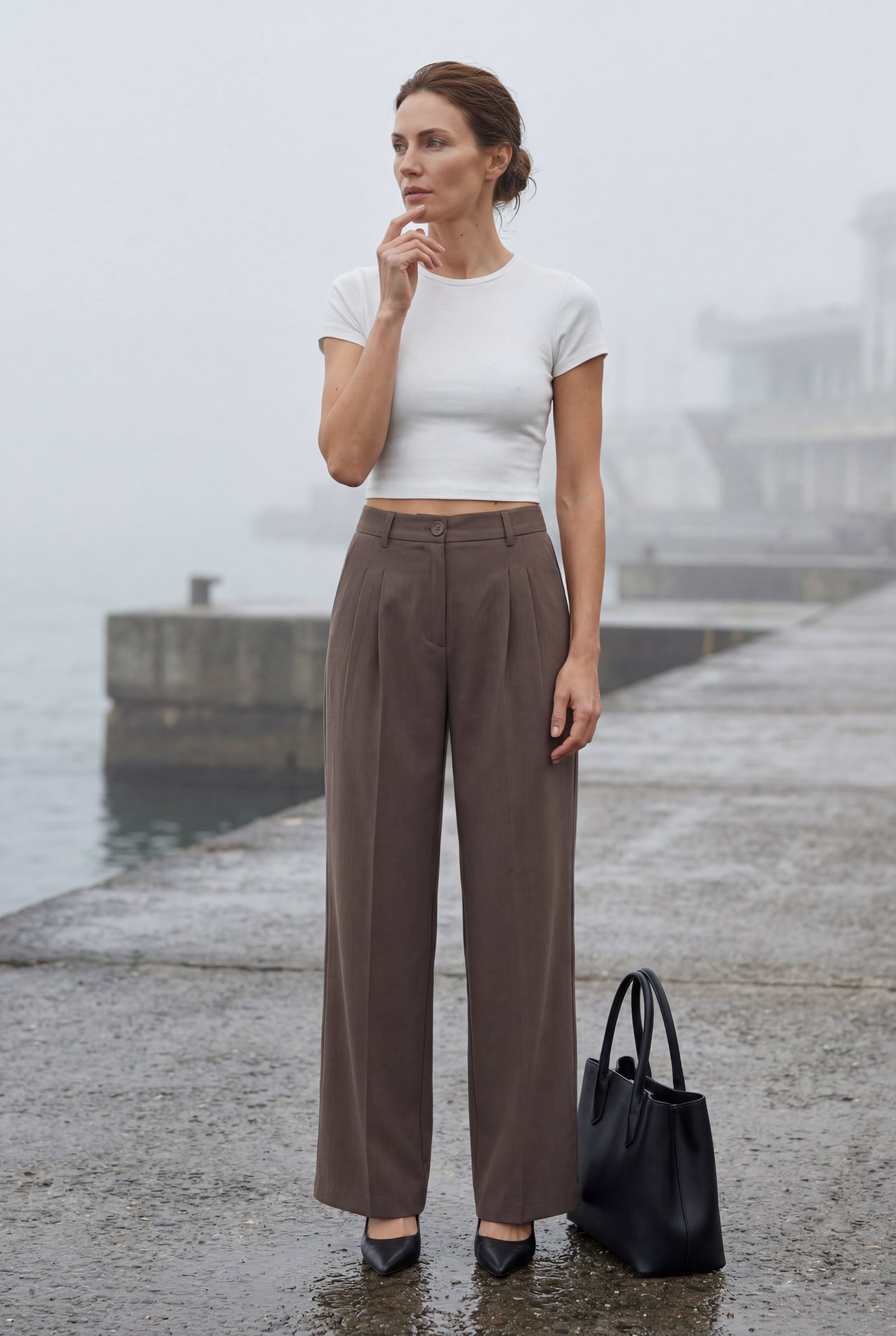 Khaki Wide Leg Office Trousers - Wide leg trousers - Photo 14