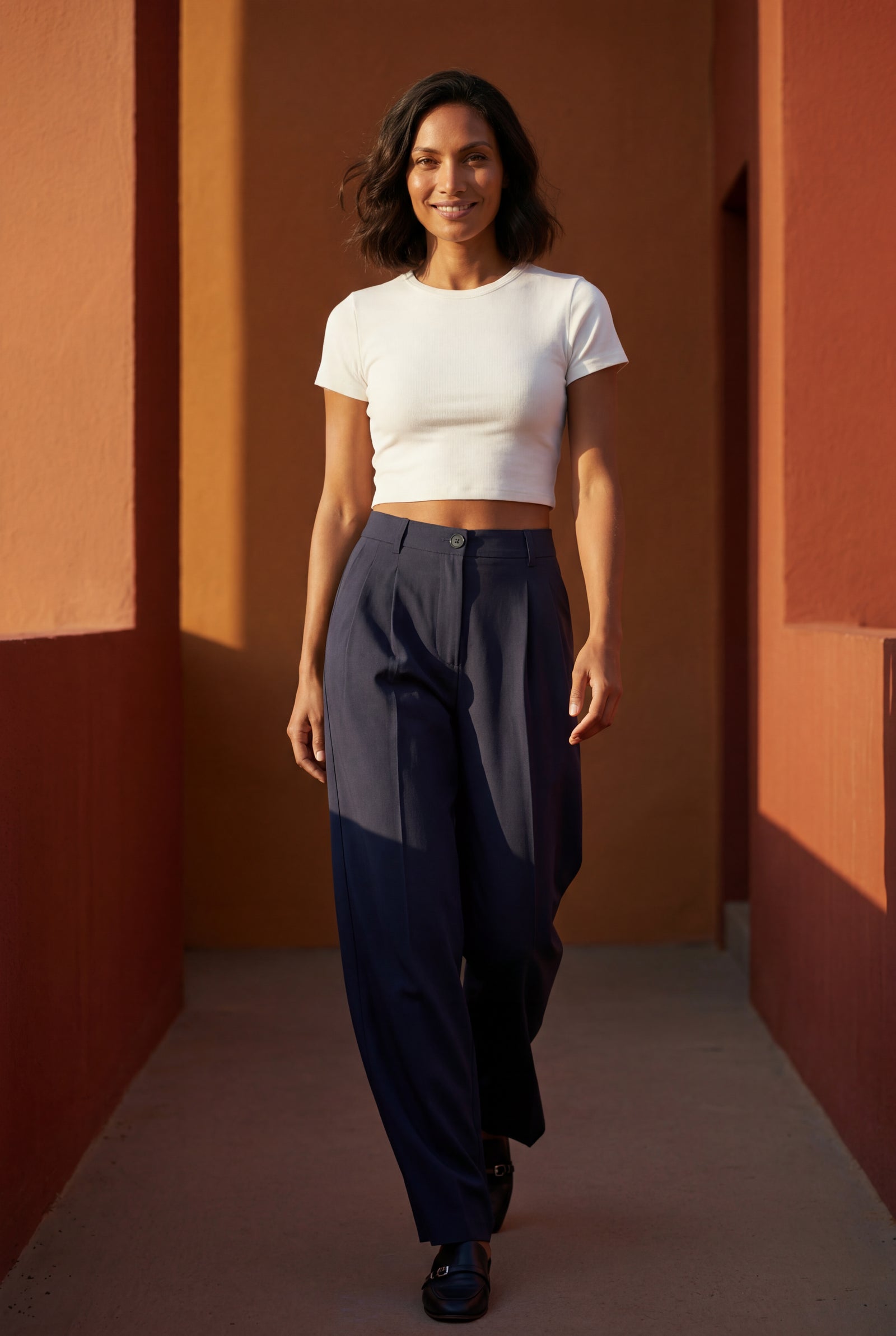 Navy Blue Wide Leg Office Trousers - Wide leg trousers - Photo 18