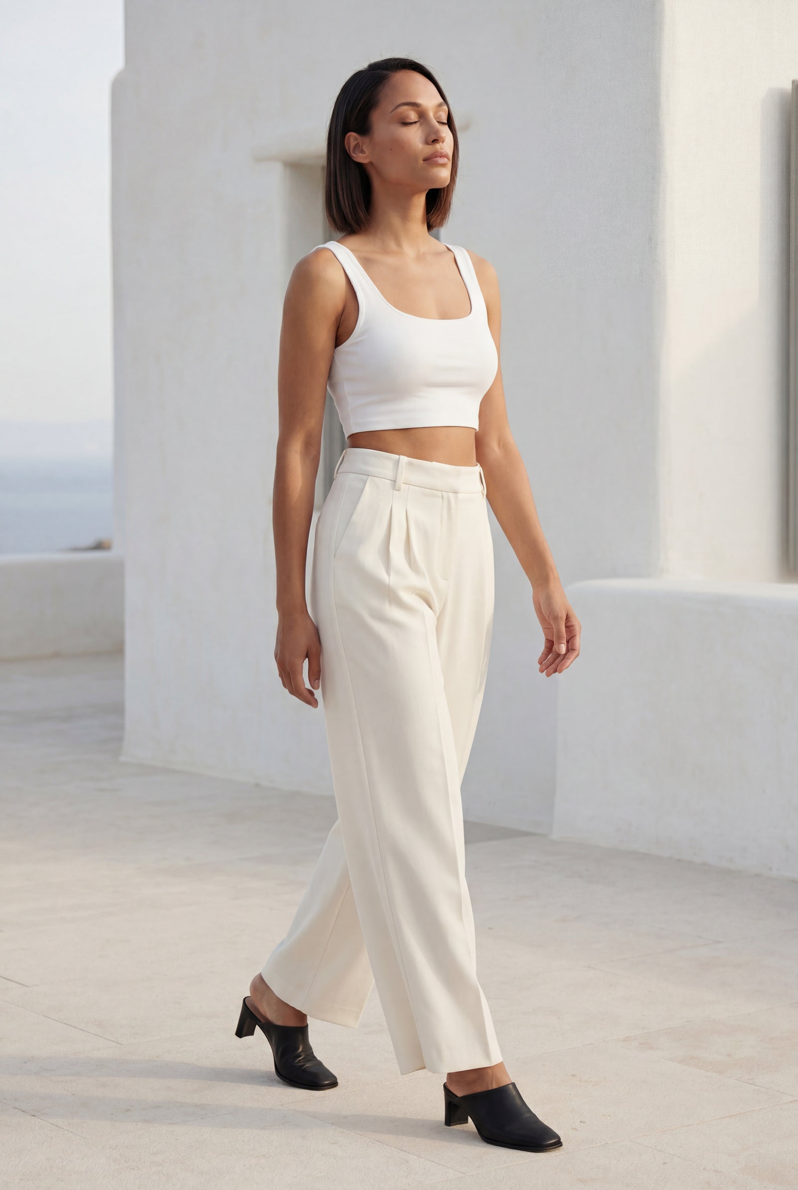 White Wide Leg Office Trousers - Wide leg trousers - Photo 19