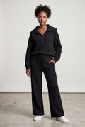 Black Wide-leg Zip Collar Lounge Set with Relaxed Pullover - Two piece set - Photo 12