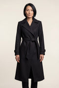 Black Wide Notched Collar Belted Long Trench Coat - Photo 1