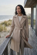 Beige Wide Notched Collar Belted Long Trench Coat - Photo 11