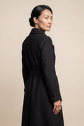 Black Wide Notched Collar Belted Long Trench Coat - Photo 2