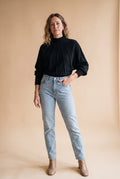 Women's Sweater Mock Neck Batwing Sleeves in Black — primary
