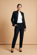 Women's Blazer Military Style Structured in Black — studio front