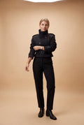Women's Cropped Trench Coat Belted in Black — studio full body