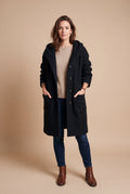 Women's Hooded Coat Relaxed Fit in Black — studio full body