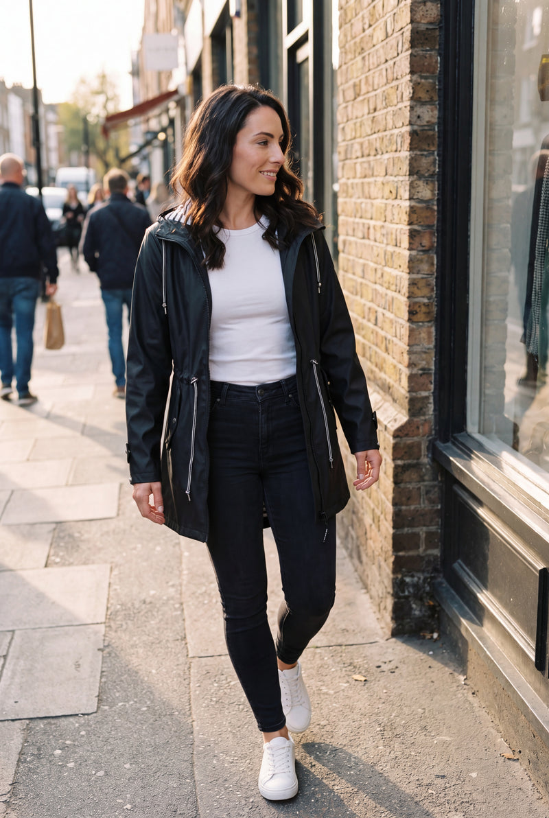 Women's Hooded Jacket Relaxed Fit in Black — urban walk