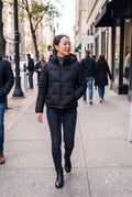 Women's Hooded Puffer Jacket Zipper in Black — secondary lifestyle