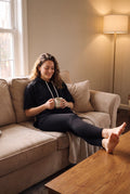 Women's Hoodie Short Sleeve Oversized in Black — home couch