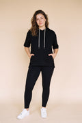 Women's Hoodie Short Sleeve Oversized in Black — studio front