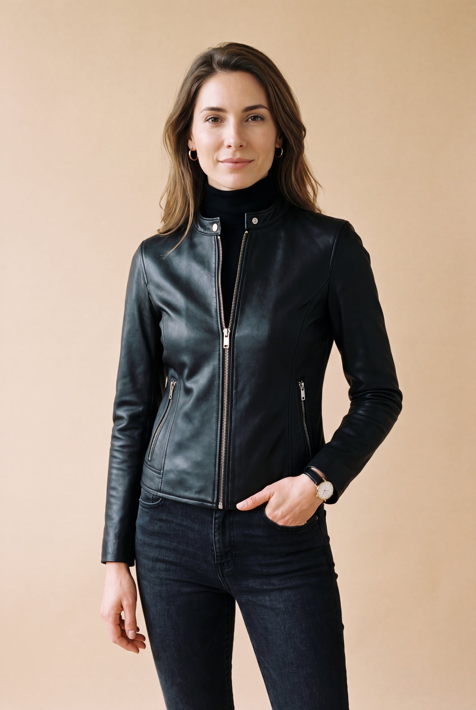 Women's Jacket Short Zip in Black — studio primary