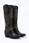 Women's Knee-High Cowboy Boots Riveted in Black — primary shot