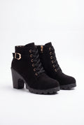 Women's Lace-Up Boots Buckle Detail in Black — primary product