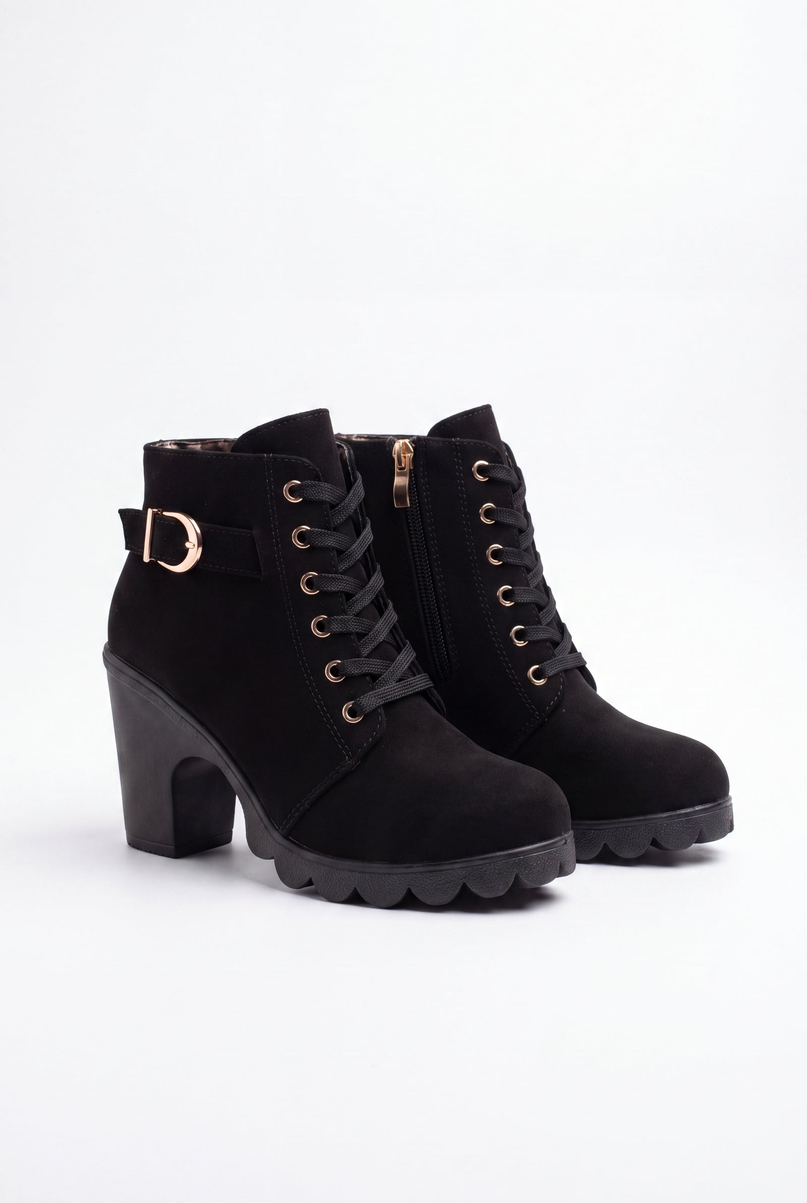 Women's Lace-Up Boots Buckle Detail in Black — primary product