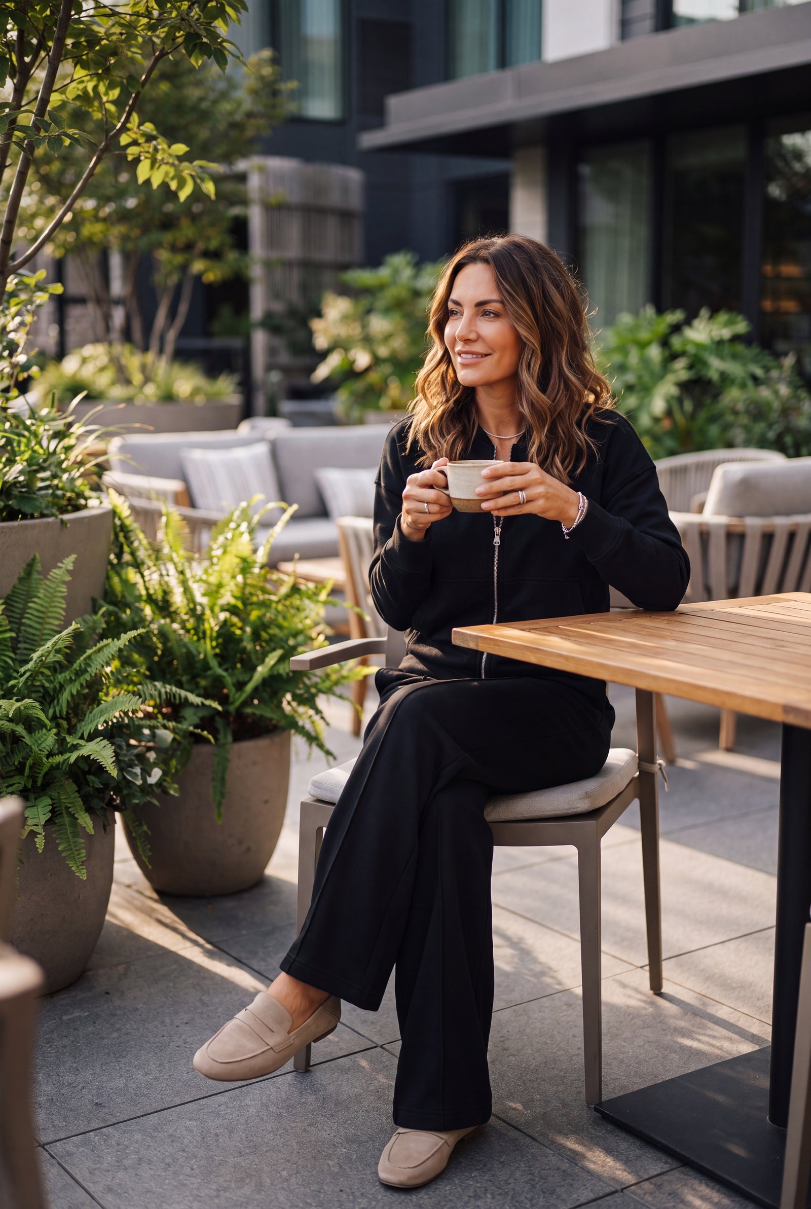 Women's Lounge Set Zip Top in Black — lifestyle secondary