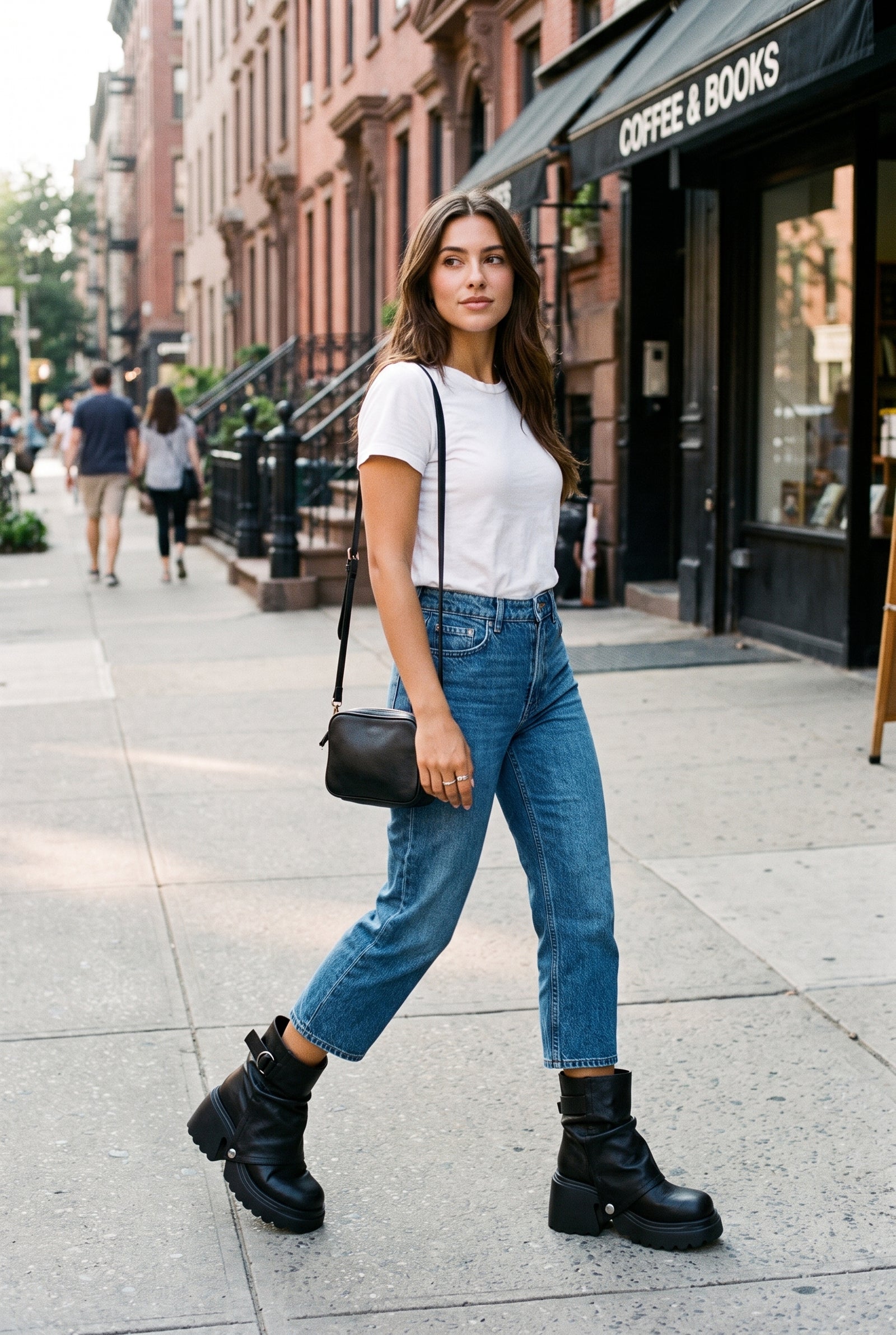 Women's Platform Boots Buckle Detail in Black — lifestyle citywalk