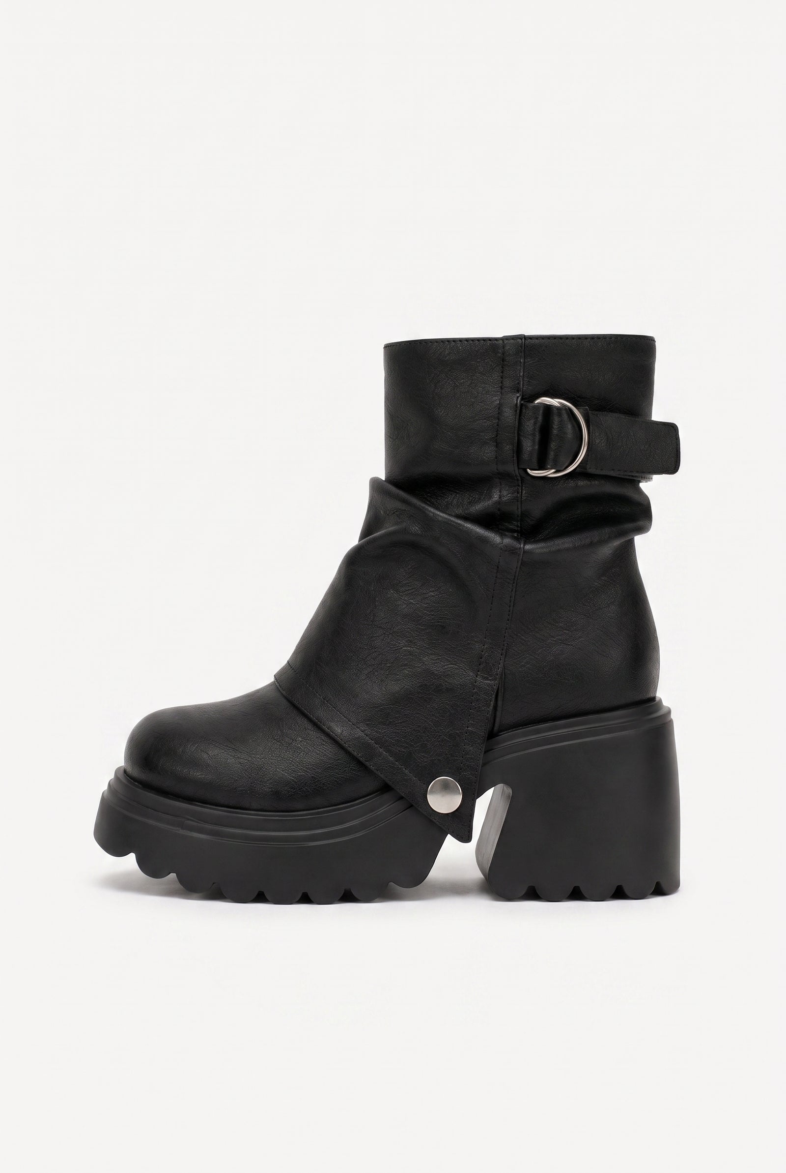 Women's Platform Boots Buckle Detail in Black — primary product