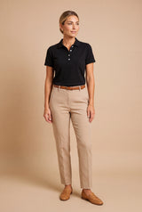 Women's Polo Shirt Elegant Fit in Black — studio front