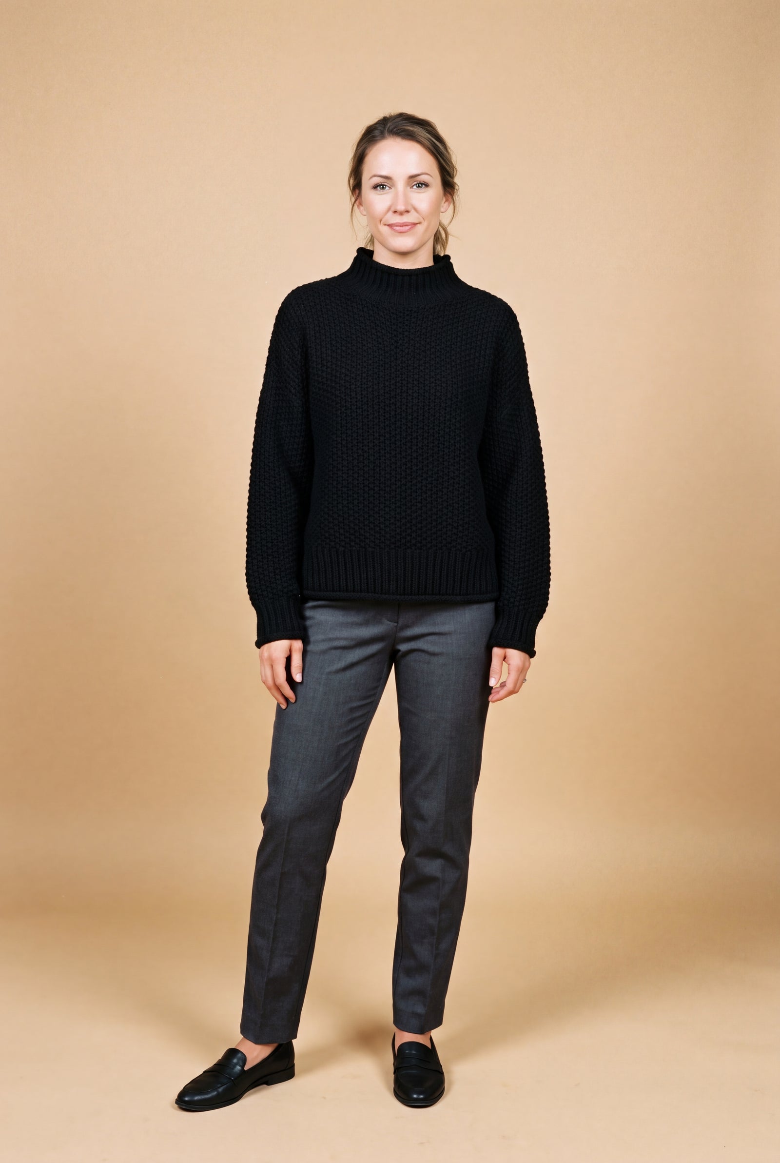 Women's Pullover High Collar in Black — studio shot