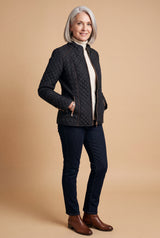 Women's Quilted Jacket Stand Collar in Black — studio primary
