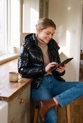 Women's Short Puffer Jacket with Hood in Black — secondary lifestyle 2
