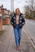 Women's Short Puffer Jacket with Hood in Black — secondary ugc
