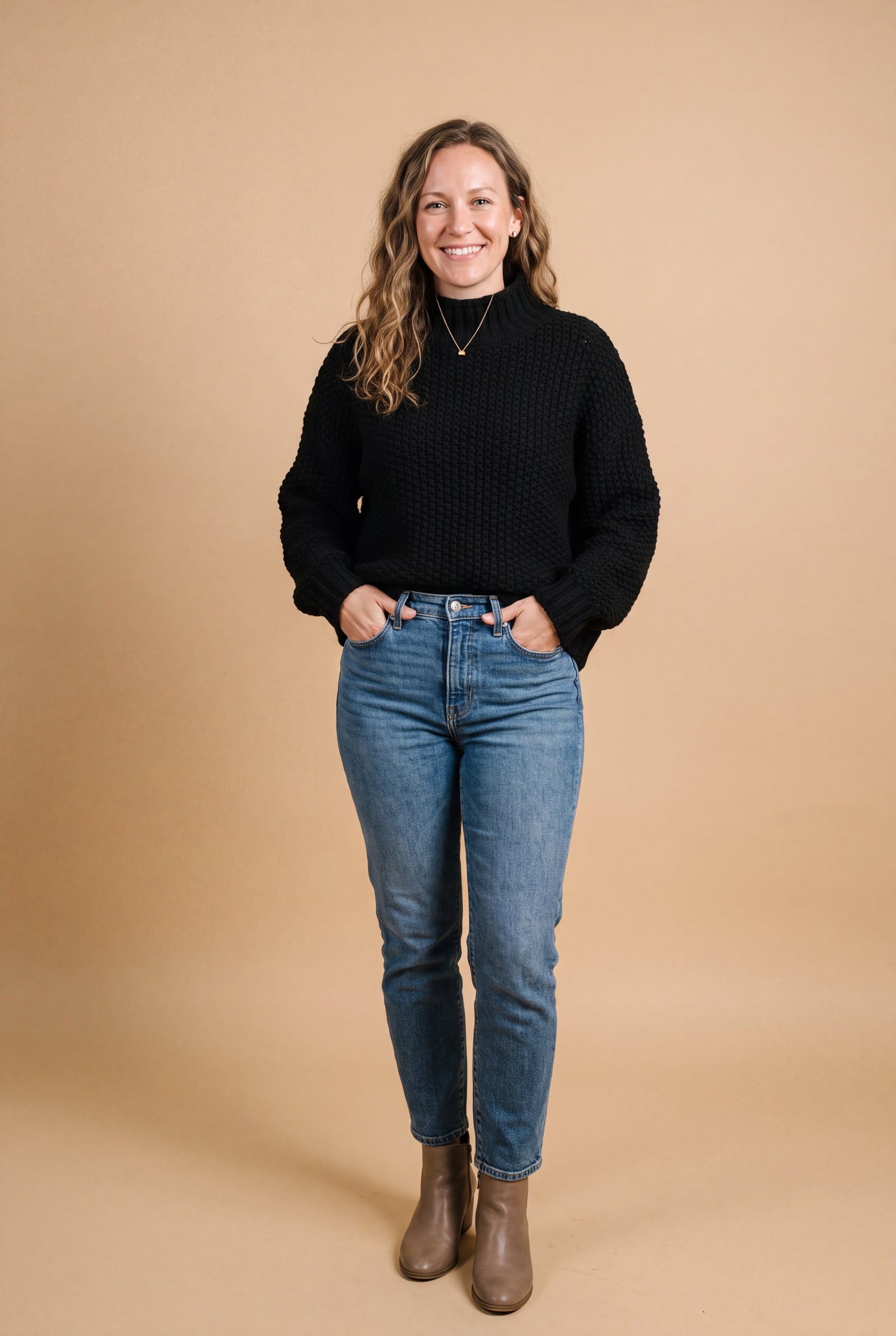 Women's Sweater High Neck Extra Long Sleeve in Black — primary studio