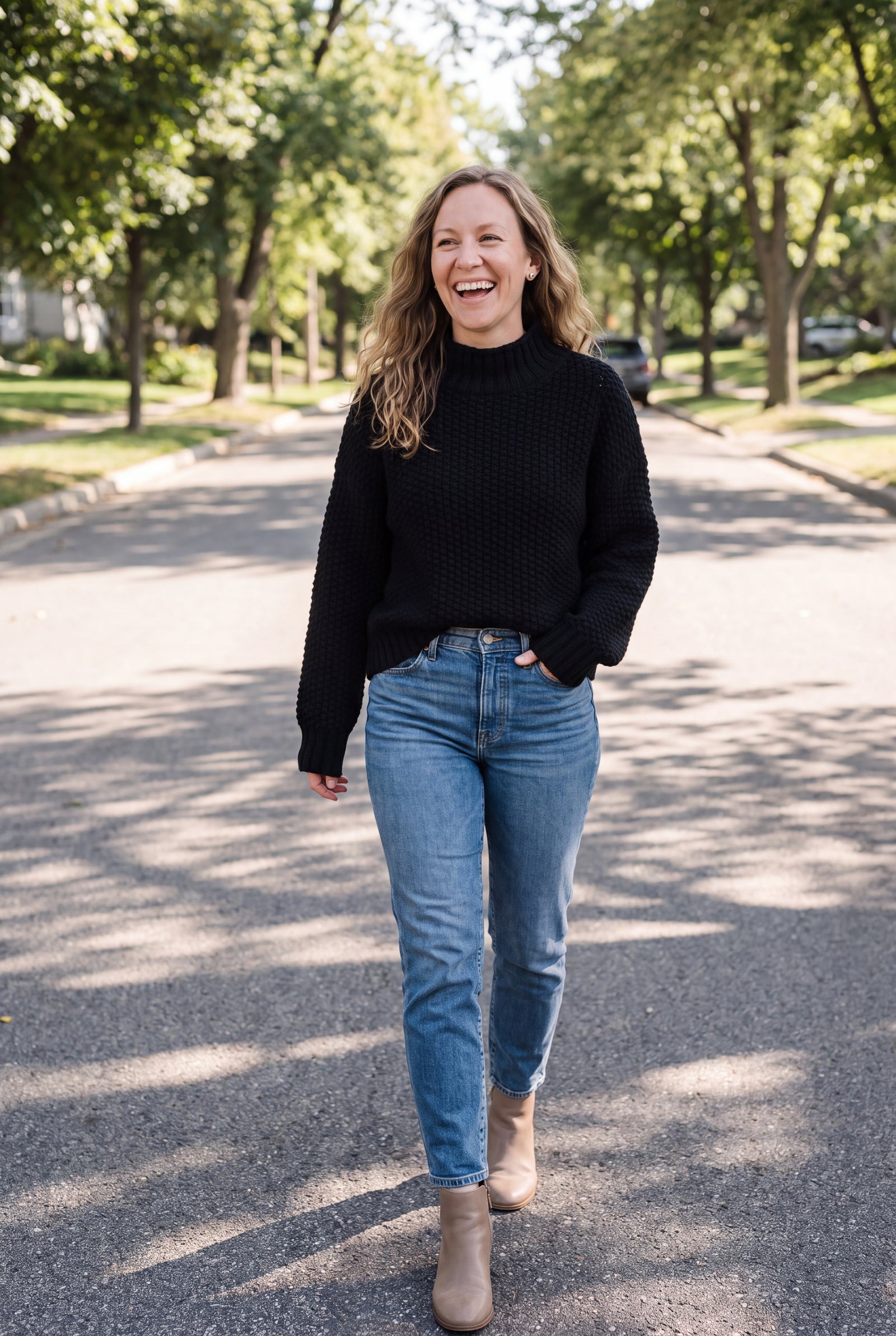 Women's Sweater High Neck Extra Long Sleeve in Black — secondary lifestyle