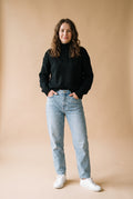 Women's Sweater Oversized Turtleneck in Black — studio full body