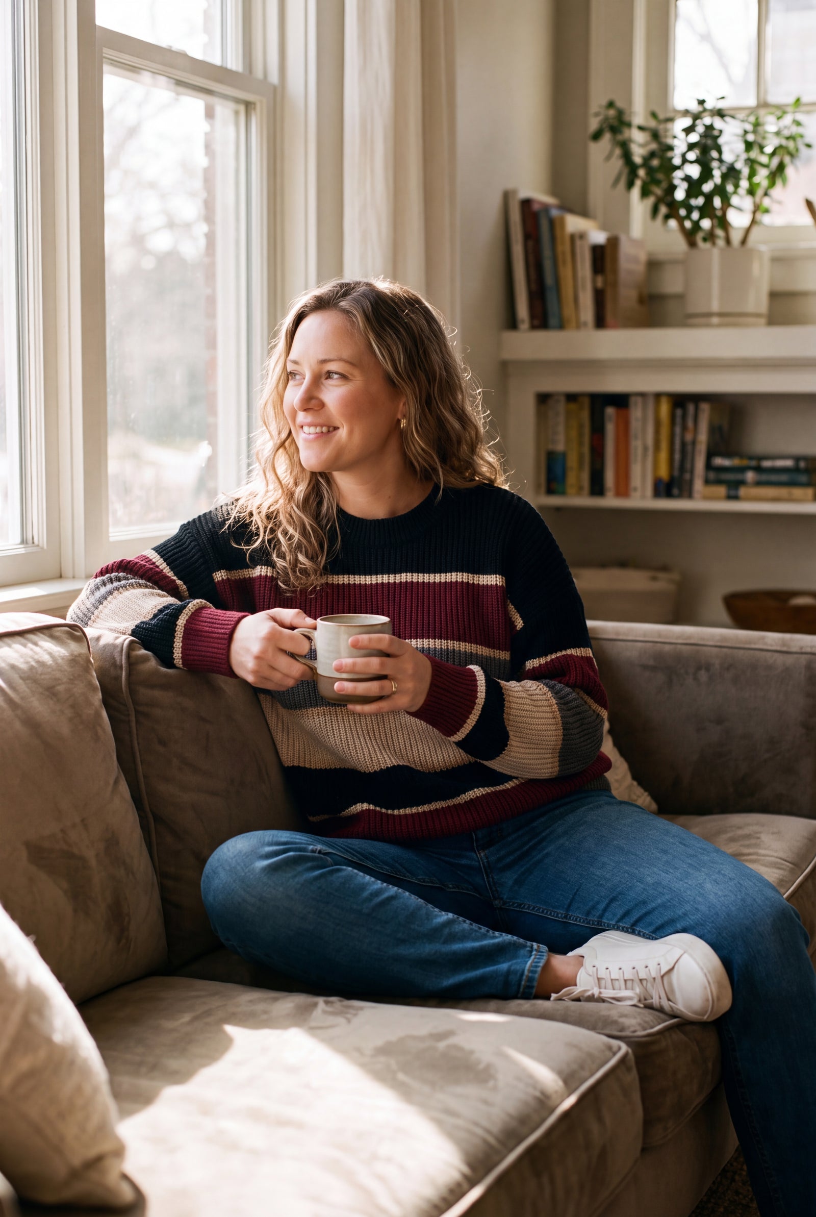 Women's Sweater Striped Relaxed Fit in Black — secondary lifestyle