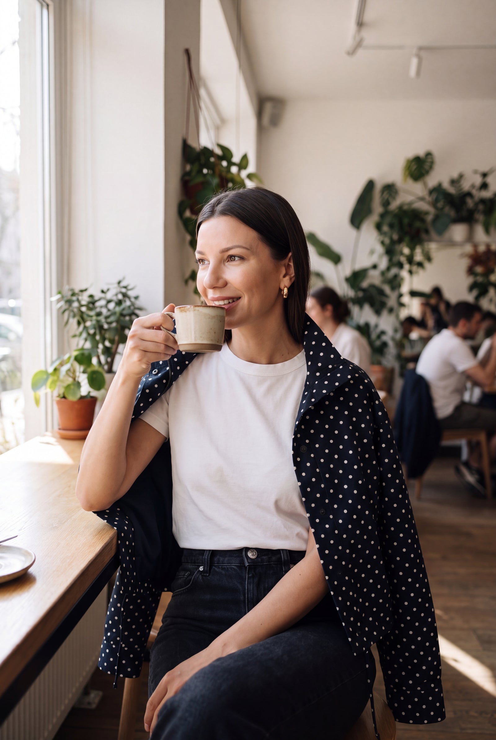 Women's Tailored Jacket Polka Dot in Black — lifestyle shot