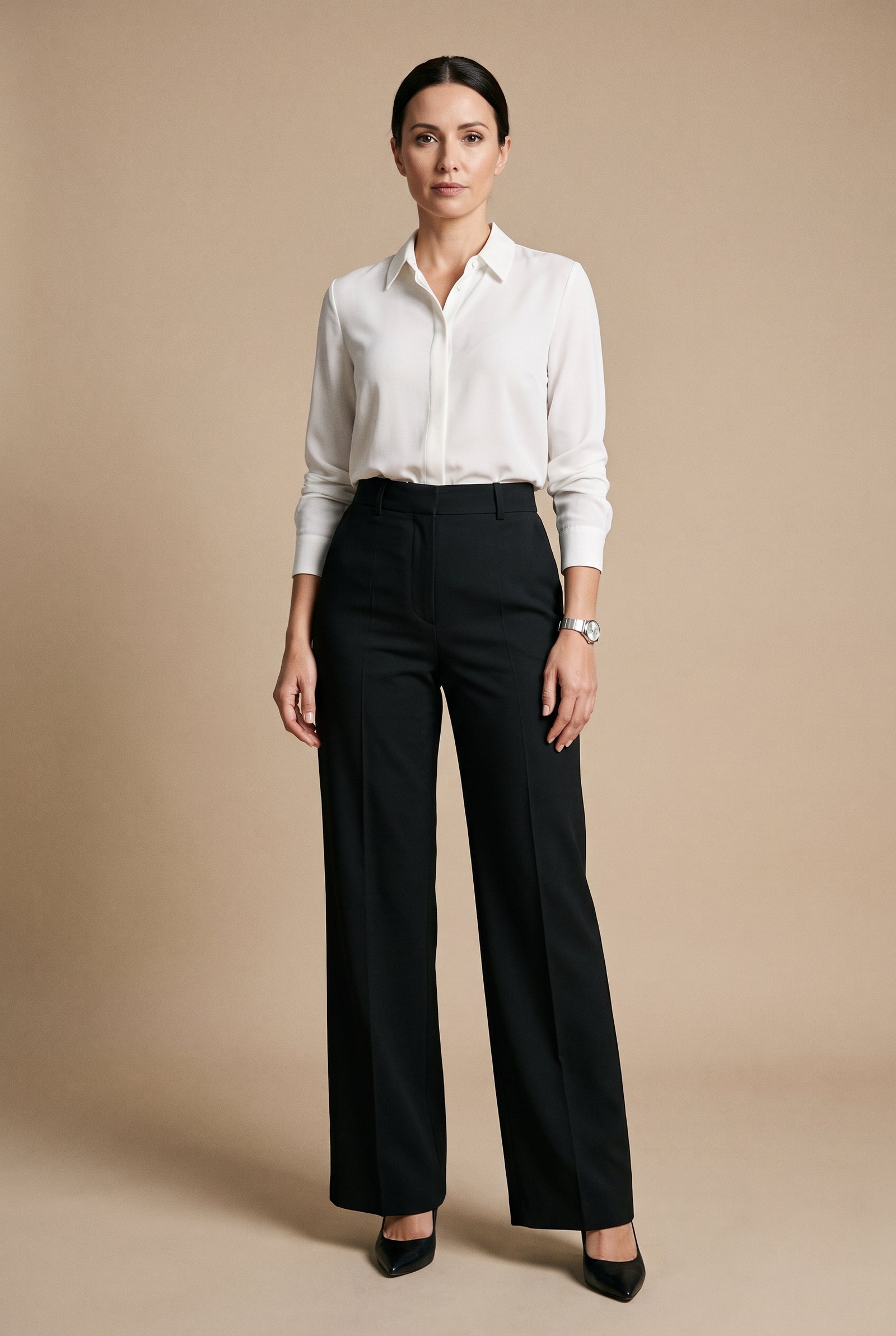 Women's Trousers High Waist in Black — studio front full
