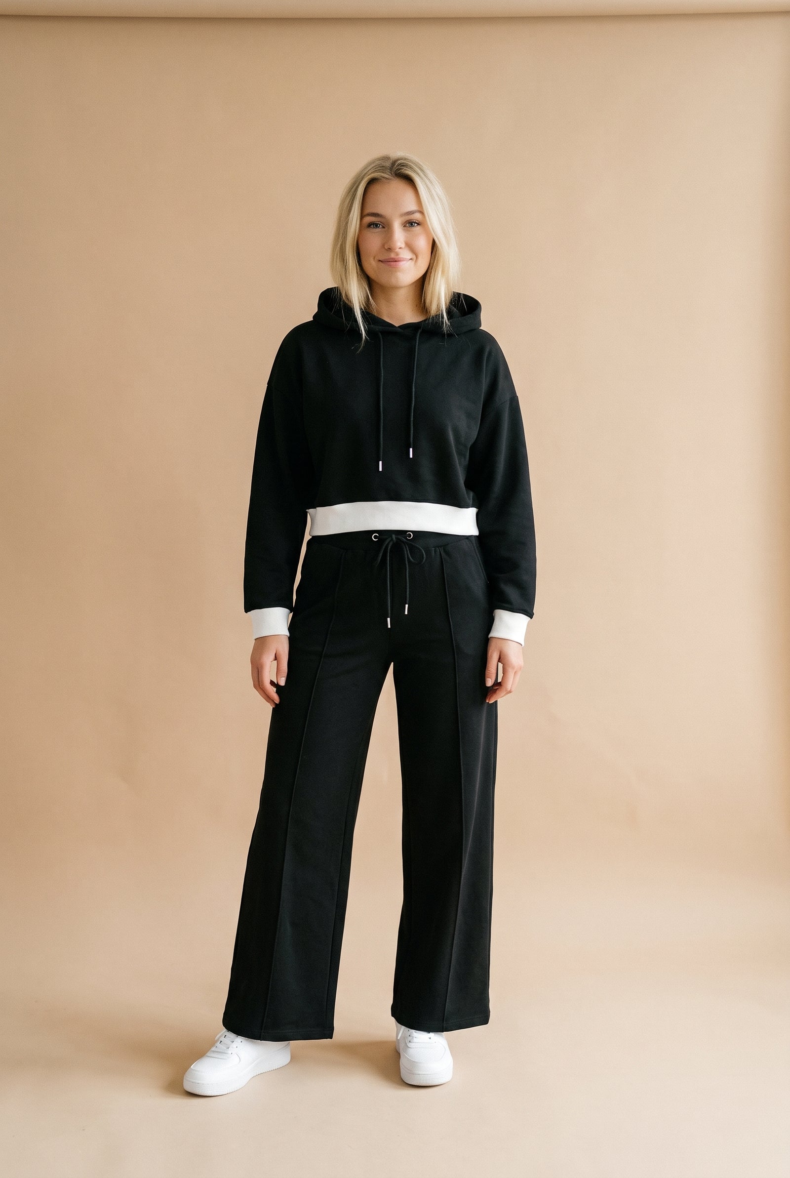 Women's Two-Piece Hoodie Relaxed Fit in Black — primary studio
