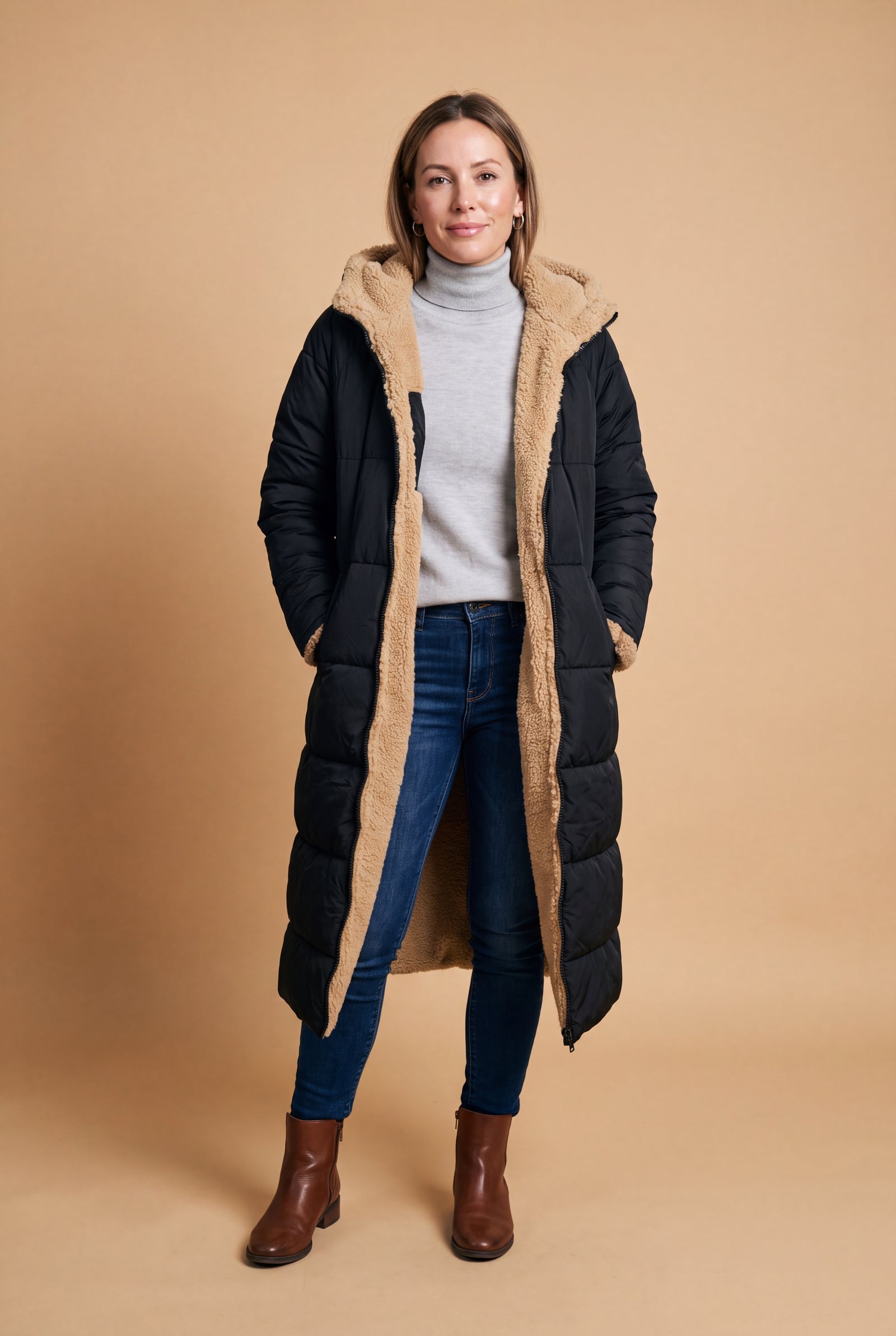 Women's Winter Jacket Long Silhouette in Black — studio